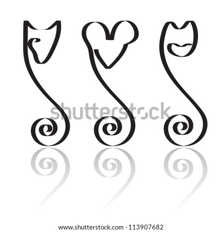 Black contours of cats and a mouse in the form of a spiral. Vector. eps 8