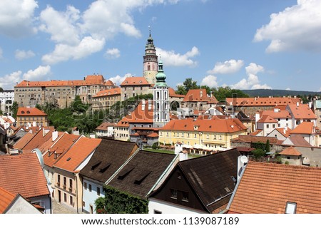 Royal Palace and The view of Cesky-Krumlov embraced by the Vltava river, Czech Republic.