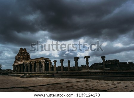 Captured this picture in Hampi. Hampi is a world heritage site located in Karnataka, India. It is an almost 40 sq. km. ancient civilization. The nearest city from Hampi is Hospet.