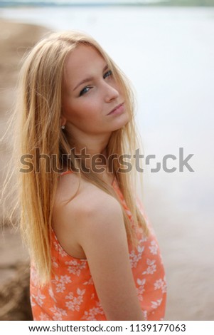 portrait beauty girl on beach and sea background