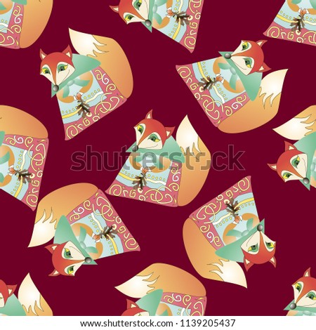 Vector seamless pattern with fox