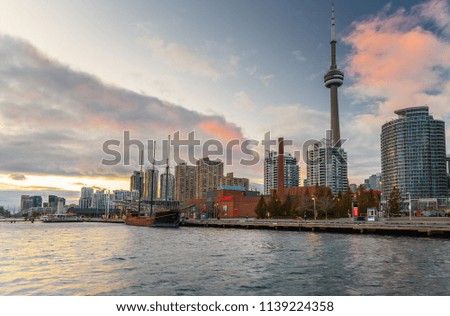 Toronto Skyline and Waterfront at Sunset in Autumn.