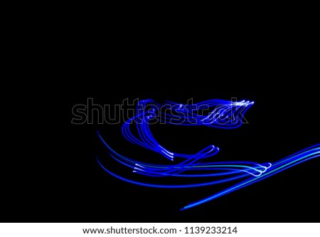 Electric Blue, Light Painting Photography, Parallel Lines, Waves And Curves Against A Black Background