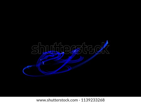 Electric Blue, Light Painting Photography, Parallel Lines, Waves And Curves Against A Black Background