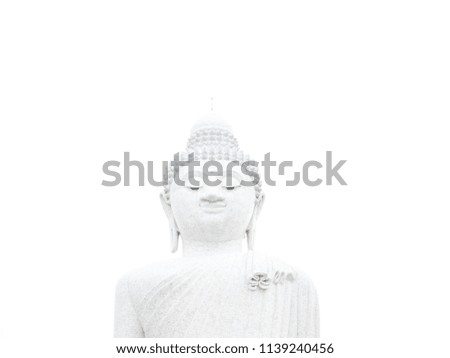 Big buddha statue on white background , made of white marble at public temple in Phuket southern of Thailand