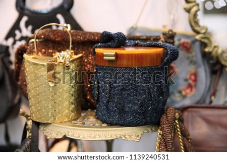Vintage women's handbags at the flea market
