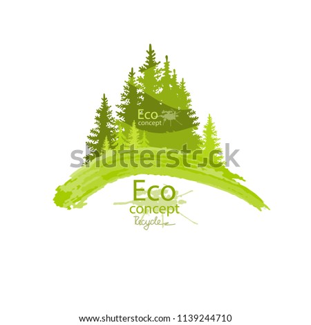 Coniferous forest silhouette template. Environmentally friendly world. Vector illustration of ecology the concept of info graphics. Simple minimalistic style. Recycling.