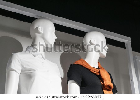 mannequin in a white shirt. women's clothing store