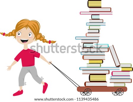girl lucky on the cart a bunch of books