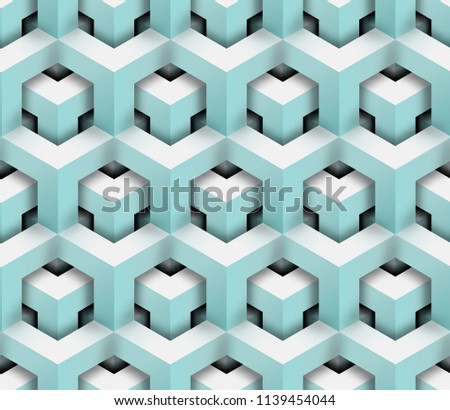 3d geometric background seamless pattern. 3D optical illusion blue background texture. Editable vector eps10 illustration.