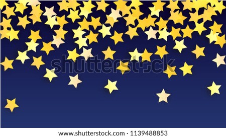 Abstract Background with Many Random Falling Yellow Stars Confetti. Invitation Background. 
 Banner, Greeting Card, Christmas card, Postcard, Packaging, Textile Print. Beautiful Night Sky