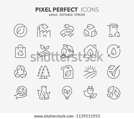 Thin line icons set of ecology, environment and sustainability concepts. Outline symbol collection. Editable vector stroke. 64x64 Pixel Perfect. Royalty-Free Stock Photo #1139511953