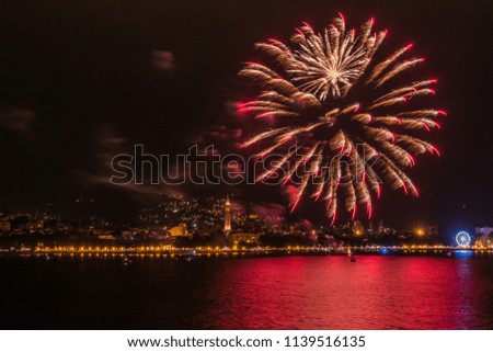 fireworks over lake city during night party