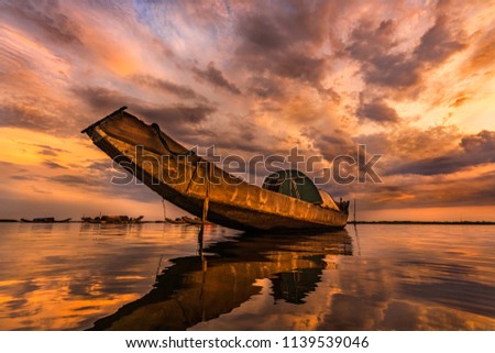 Boat on Quang Loi lagoon in Tam Giang lagoon, near Hue city, Vietnam