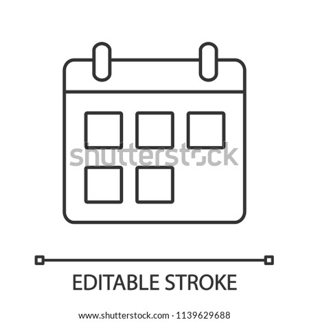 Calendar linear icon. Thin line illustration. Date range. Schedule. Contour symbol. Vector isolated outline drawing. Editable stroke