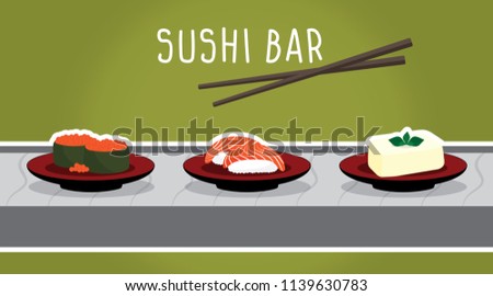 vector salmon, tofu and flying fish sushi set, japanese food.