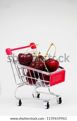 Sweet cherries in the shopping trolley.