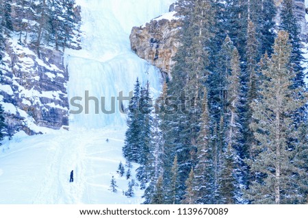 Magnificent Winter Scene of Frozen Waterfalls Near Lake Louise in Banff, Canada