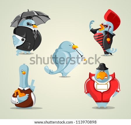 funny London birds set, vector characters