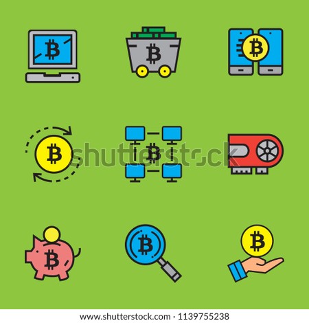 Bitcoin icons. Flat design collection. For presentation, graphic design, mobile application, web design, Vector illustration.