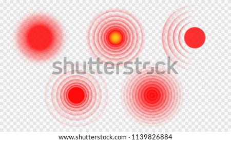 Pain red circle or localization mark, aching place sign, abstract symbol of pain, sore spot or hurt body part marker, design element for painkiller advertisement and medical information posters Royalty-Free Stock Photo #1139826884