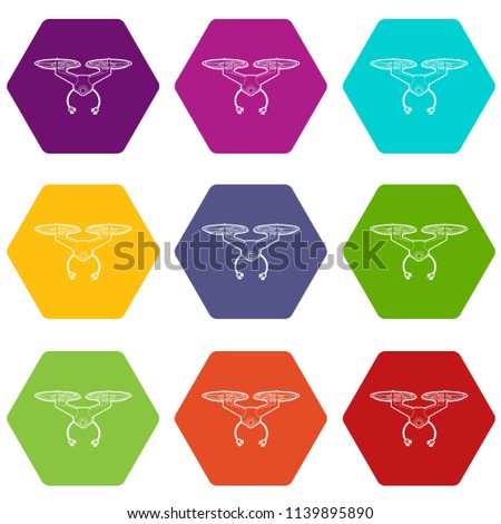 Flying robot icons 9 set coloful isolated on white for web