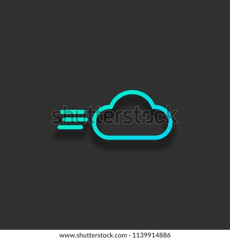Windy icon. Linear, thin outline. Colorful logo concept with soft shadow on dark background. Icon color of azure ocean