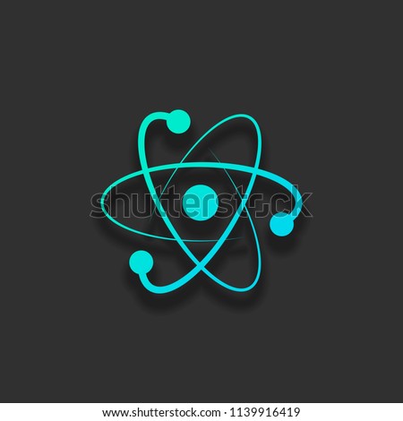 scientific atom symbol, logo, simple icon. Colorful logo concept with soft shadow on dark background. Icon color of azure ocean Royalty-Free Stock Photo #1139916419