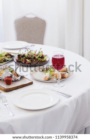 table setting before banquet in restaurant, stock photo image
