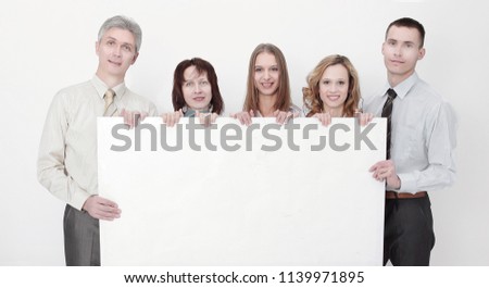 professional business team with big blank poster