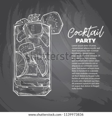 hand drawn sketch vector illustration of Alcoholic cocktail glass. chalk drawing style.