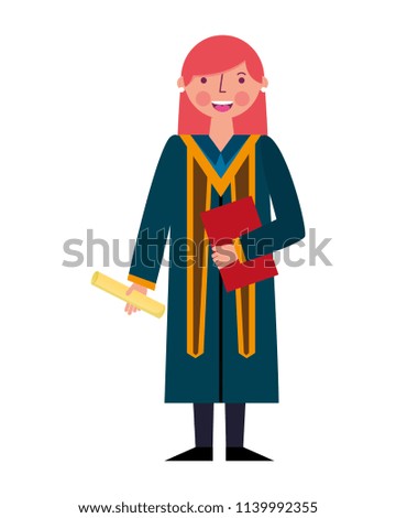 graduate woman in graduation robe and cap holds diploma