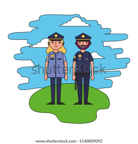 police man and woman workers together