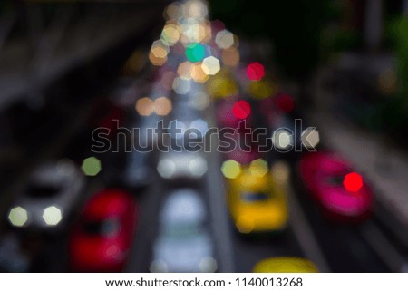 Night traffic in the city traffic jams on the highway.De-focus of bokeh light