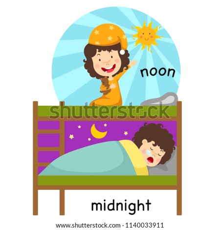 Opposite noon and midnight vector illustration