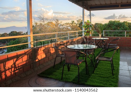 Balcony garden. natural landscape and clouds.
