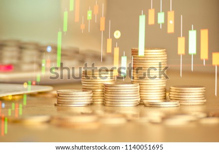 Stack of money coin with forex trading graph, financial investment concept use for background