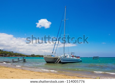 Catamaran at Waikoloa Beach, Big Island, Hawaii Royalty-Free Stock Photo #114005776