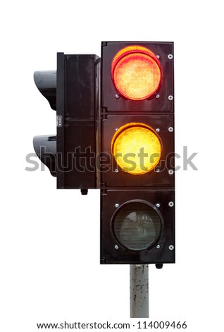 red and the yellow signal of the traffic light in isolation