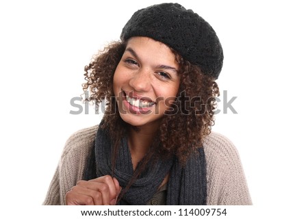 Beautiful woman with a hat smiling