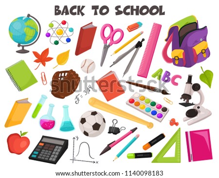 Hand drawn school objects collection. Vector illustration of education design elements isolated on white background. Back to school