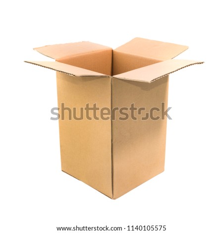 Open cardboard carton box isolated on white background
