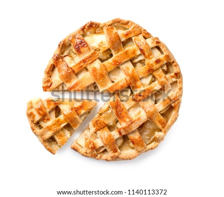 Tasty homemade apple pie on white background Royalty-Free Stock Photo #1140113372
