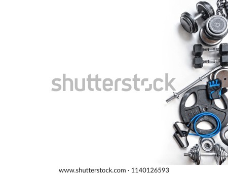 Sports equipment on a white background. Top view. Motivation