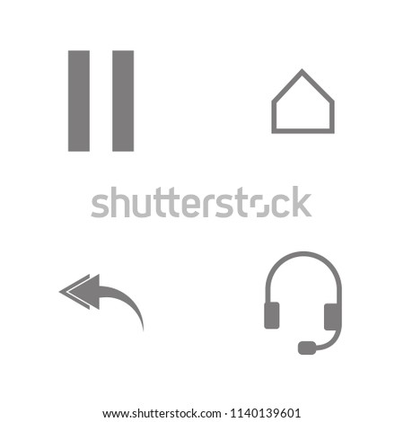Vector illustration set web icons. Elements Headset, Arrow, Centered houseand pause. Internet buttonicon on white background
