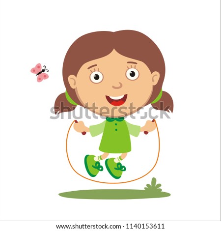 Vector illustration of girl jumping on rope isolated on a white background.