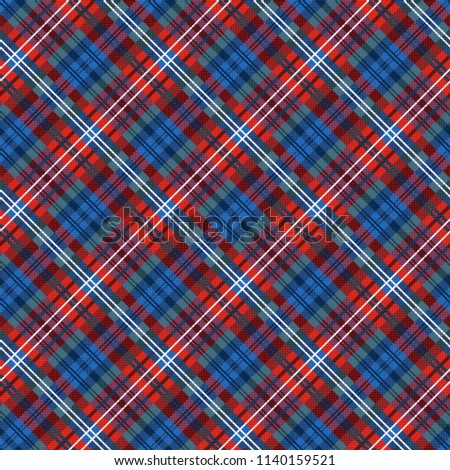 Seamless diagonal multicolor pattern mainly in red and blue hues, vector as a fabric texture
