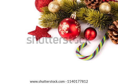 Merry christmas and happy new year card with red decoration