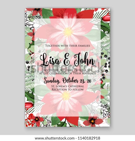 Floral wedding invitation vector template poinsettia fir evergreen branches christmas party invitation
