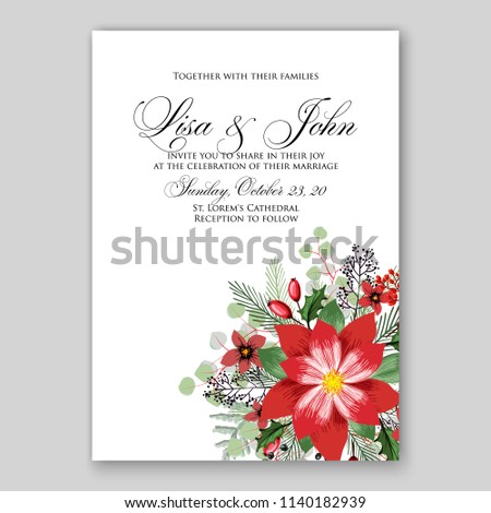 Floral wedding invitation vector template poinsettia fir evergreen branches christmas party invitation